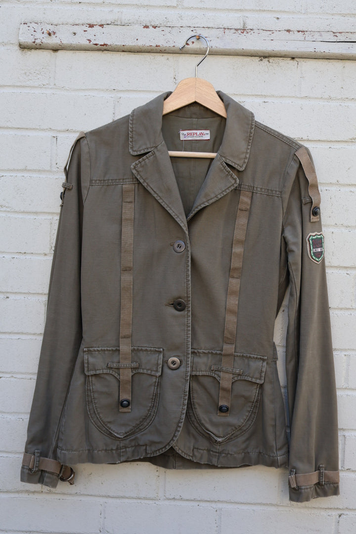 Replay Vintage Army Green Combat Military Style Button Up Jacket