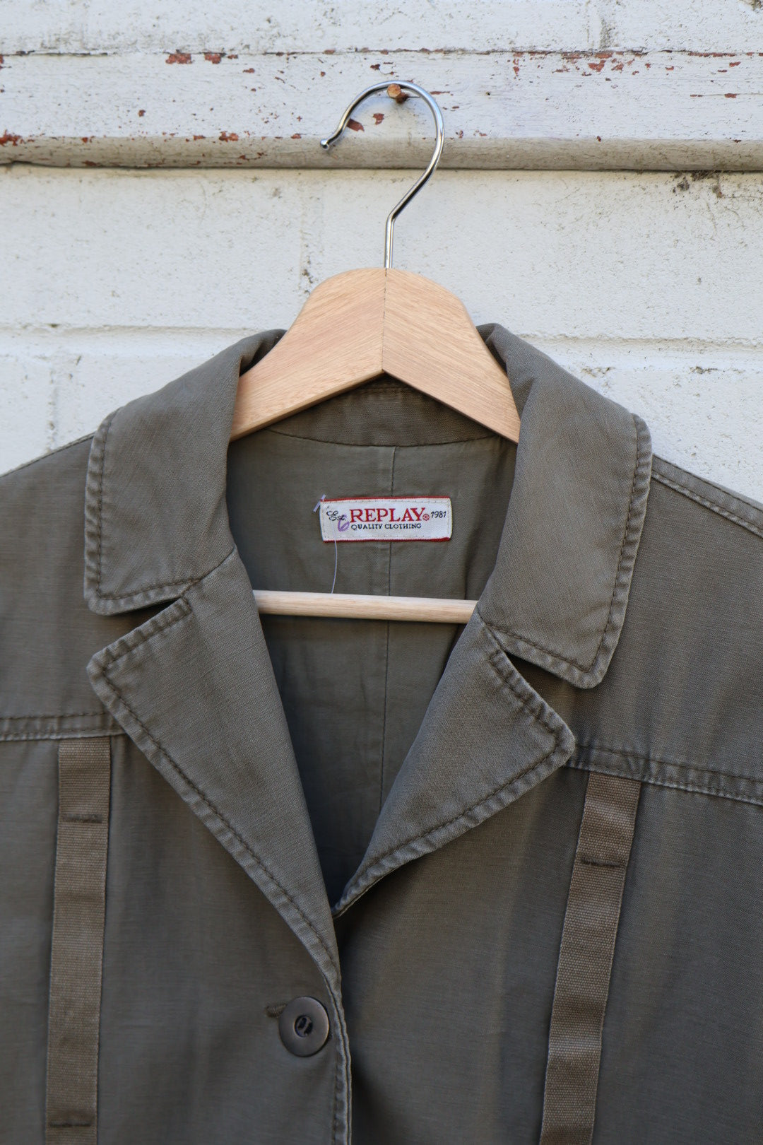 Replay Vintage Army Green Combat Military Style Button Up Jacket