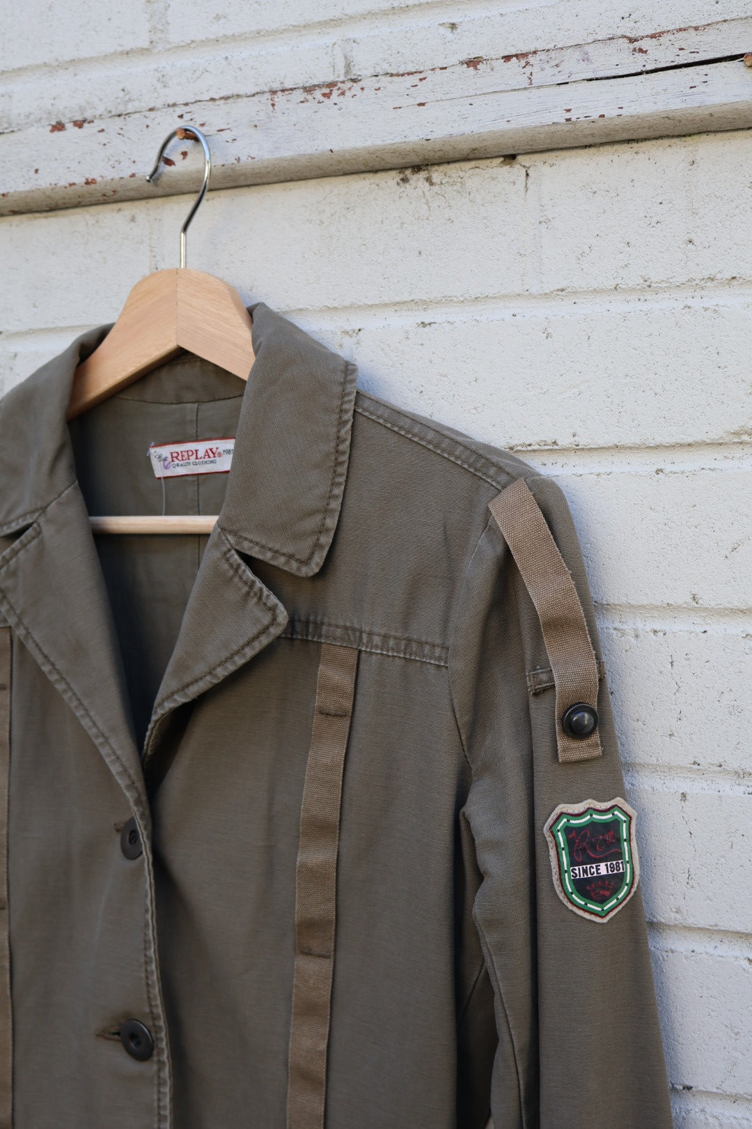 Replay Vintage Army Green Combat Military Style Button Up Jacket