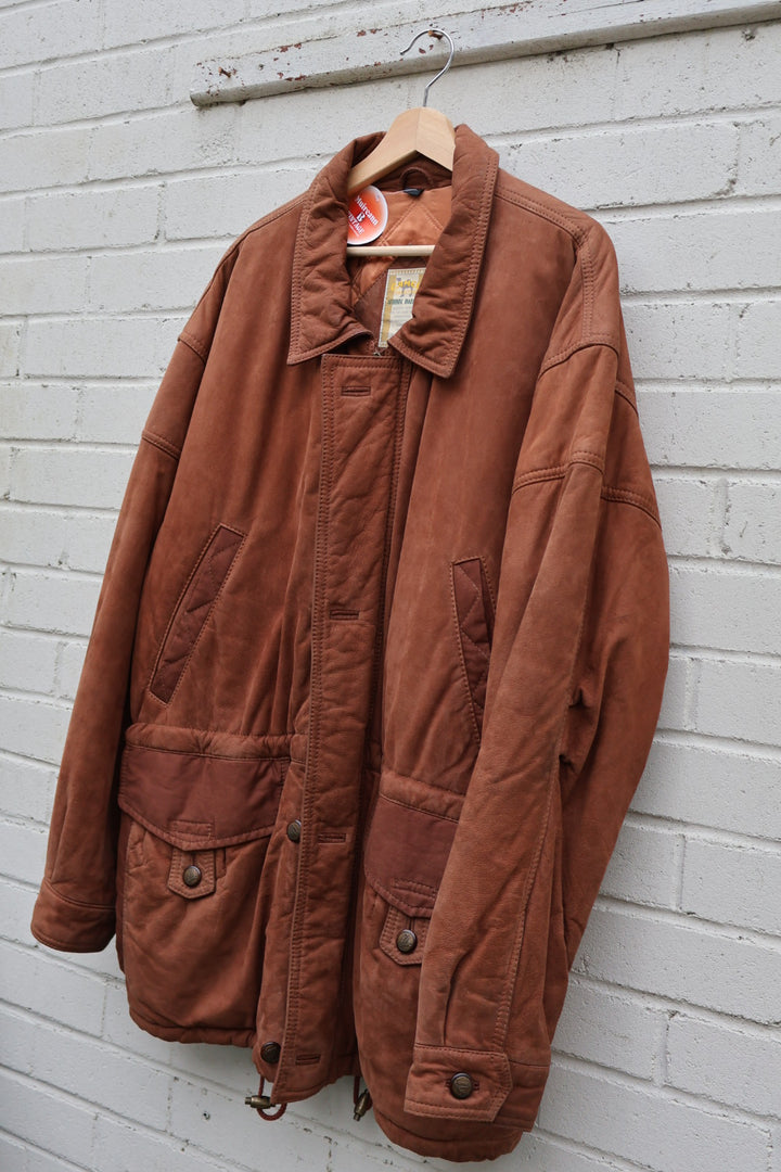 Camel Trophy Original 80’s Tan Brown Leather Suede Thick Heavy Coat