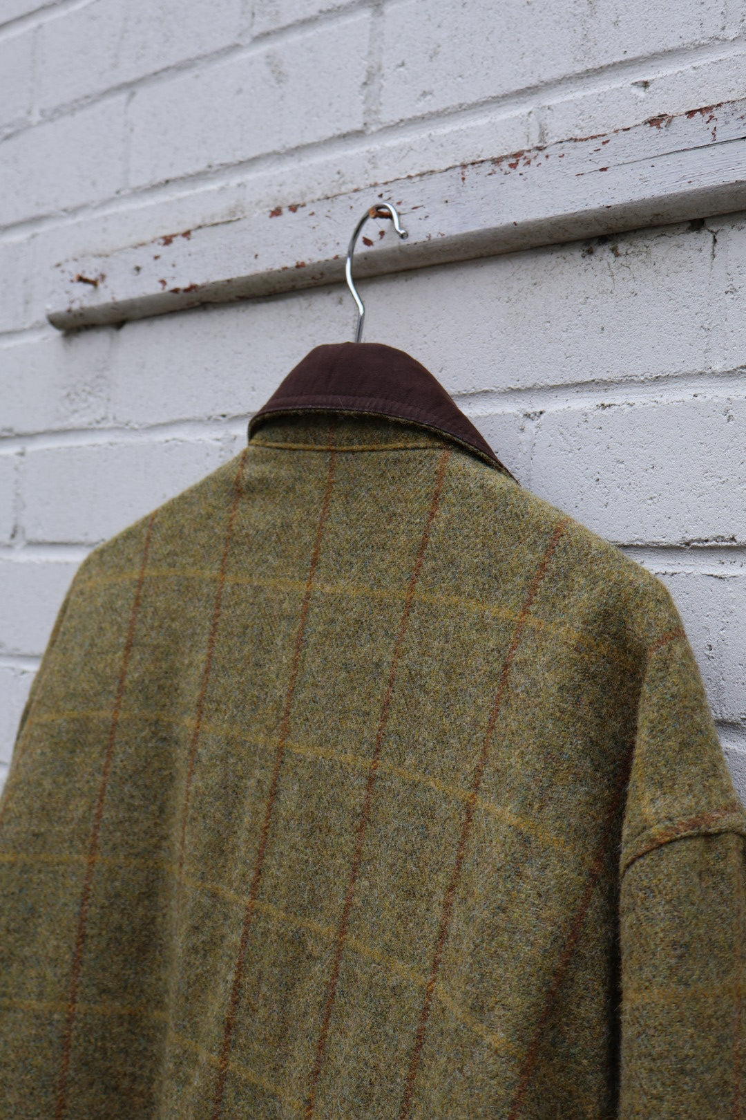 Country Style Green Tweed Wool Tartan Check Zip Up Coat