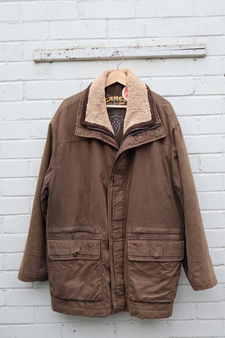 Original Camel Trophy Vintage 80’s Sheep Wool Collar Brown Coat