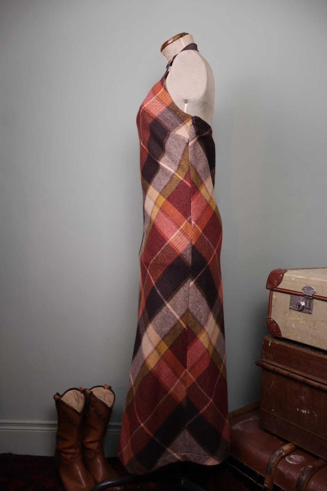 Marlboro Classics Vintage 90’s Plaid Check Tartan Maxi Halterneck Dress