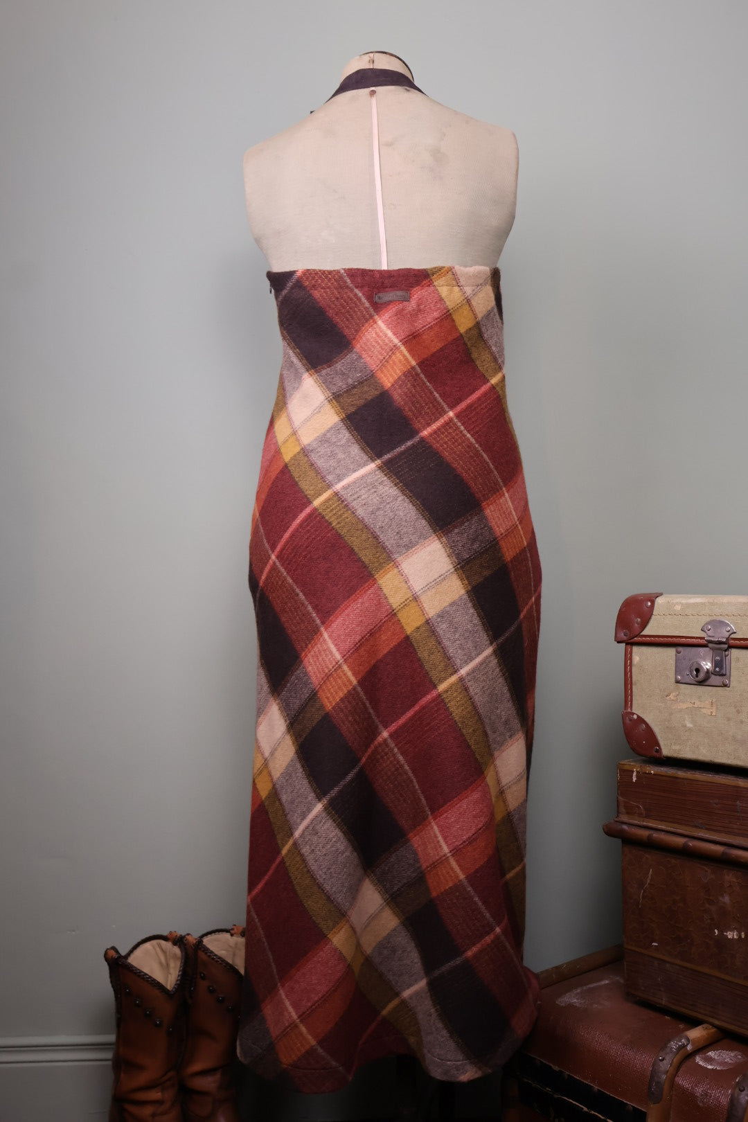 Marlboro Classics Vintage 90’s Plaid Check Tartan Maxi Halterneck Dress