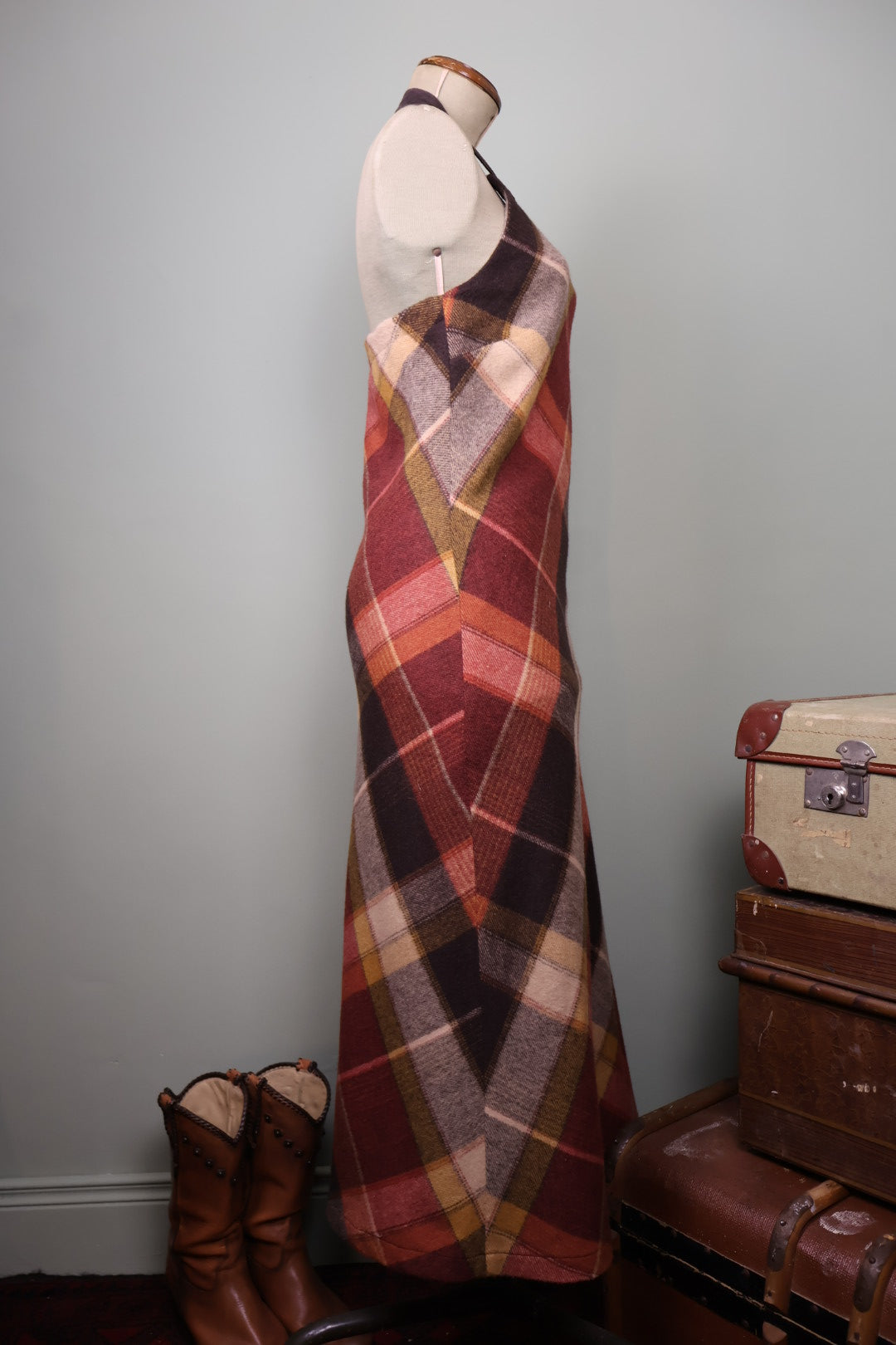 Marlboro Classics Vintage 90’s Plaid Check Tartan Maxi Halterneck Dress