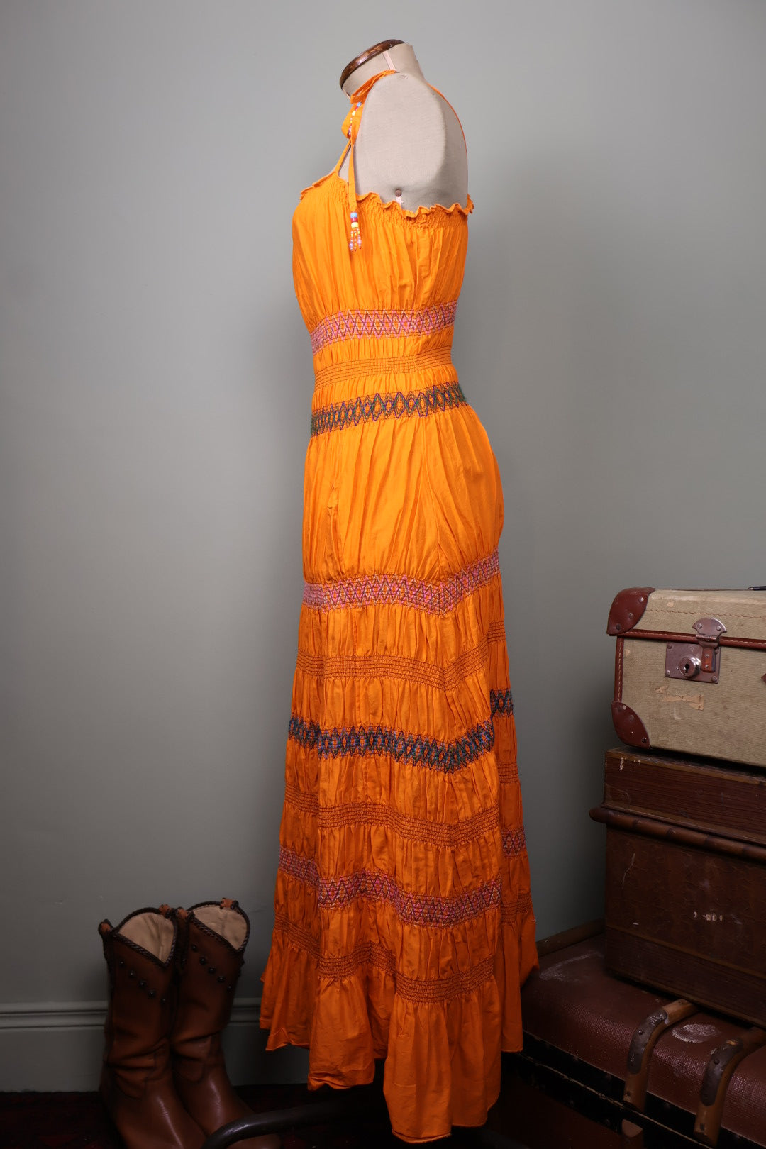 Marlboro Classics Vintage Orange Tiered Maxi Dress