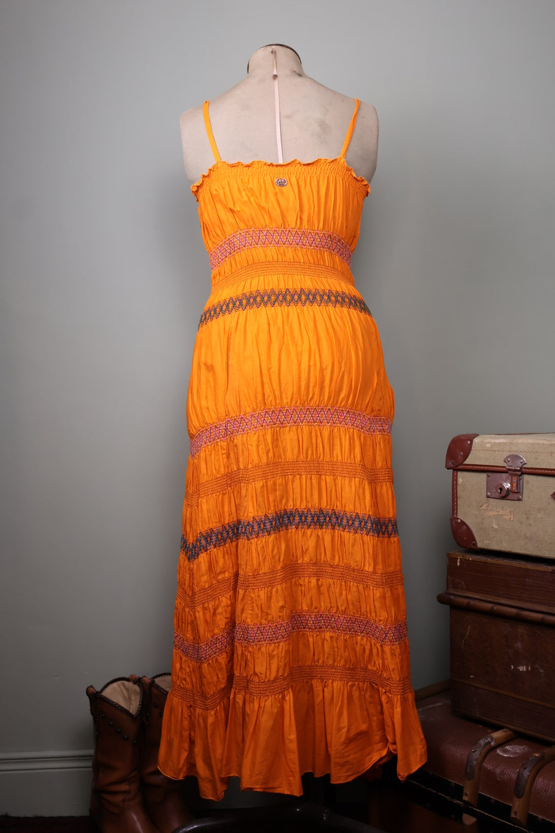 Marlboro Classics Vintage Orange Tiered Maxi Dress