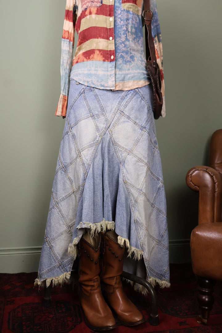 Vintage Y2K Denim Maxi Long Tiered Skirt Frill