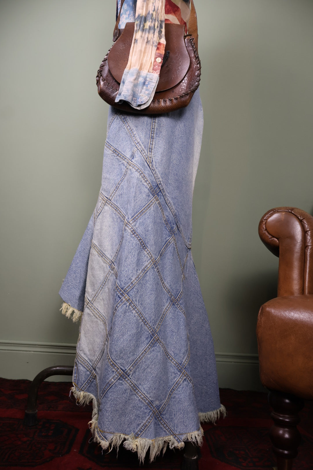 Vintage Y2K Denim Maxi Long Tiered Skirt Frill