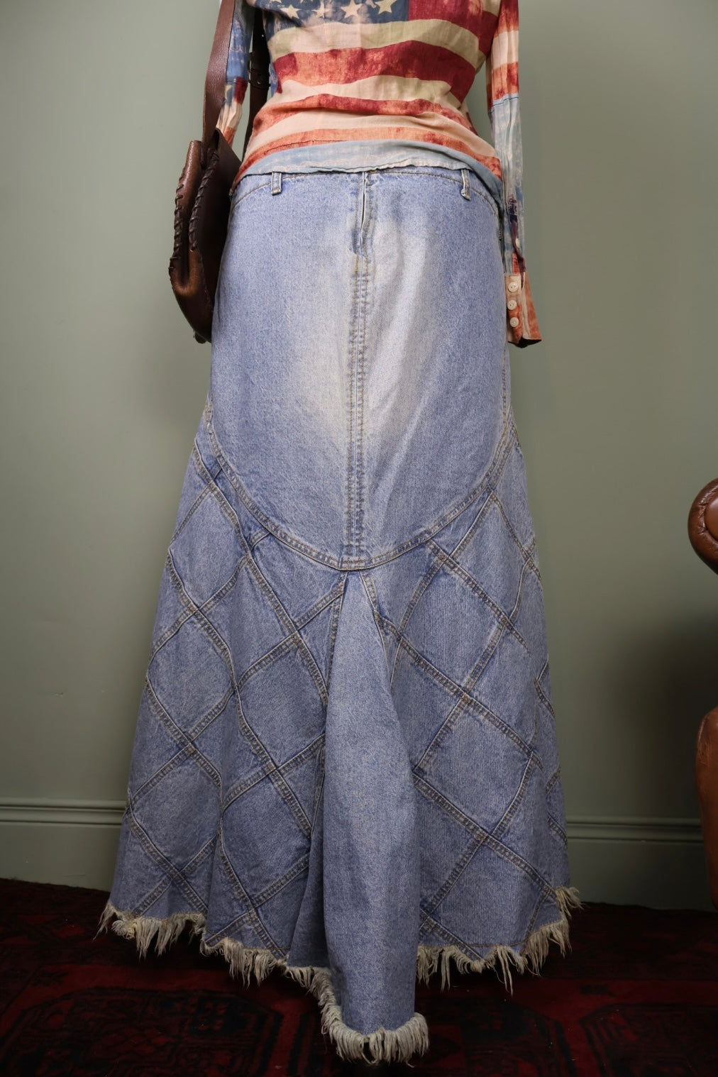 Vintage Y2K Denim Maxi Long Tiered Skirt Frill