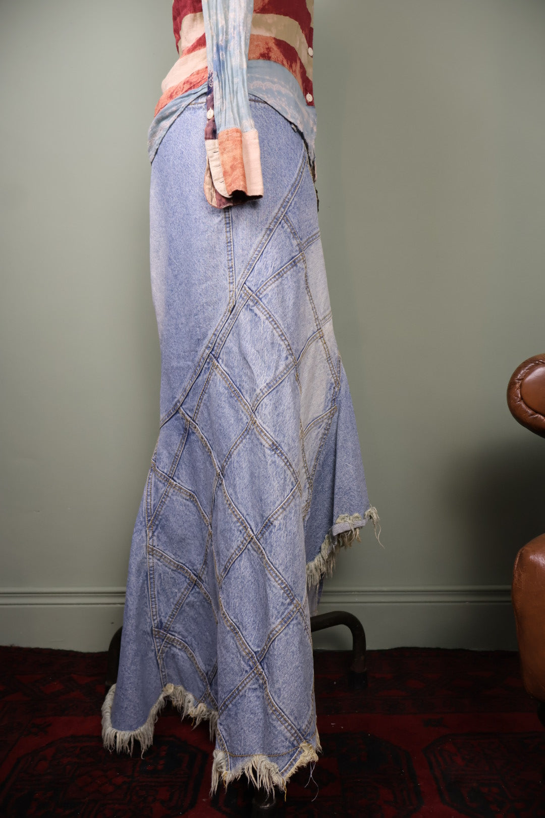 Vintage Y2K Denim Maxi Long Tiered Skirt Frill