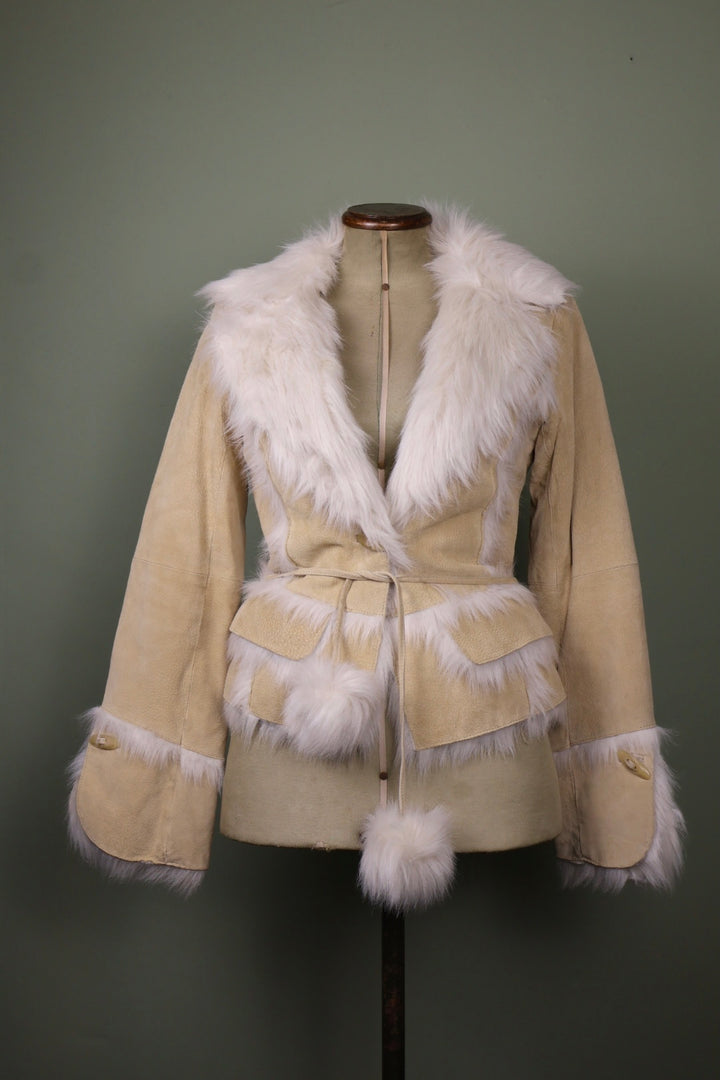 Morgan de Toi Vintage Y2k Leather Cream Suede Faux Fur Afghan Jacket