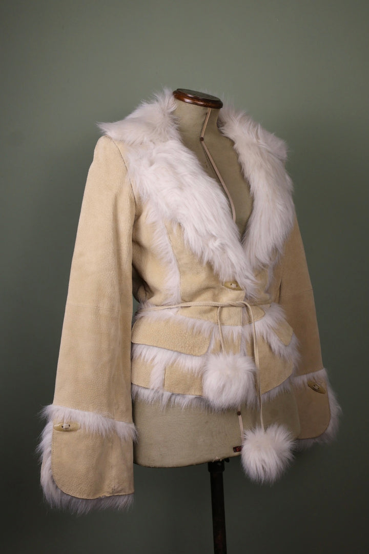 Morgan de Toi Vintage Y2k Leather Cream Suede Faux Fur Afghan Jacket