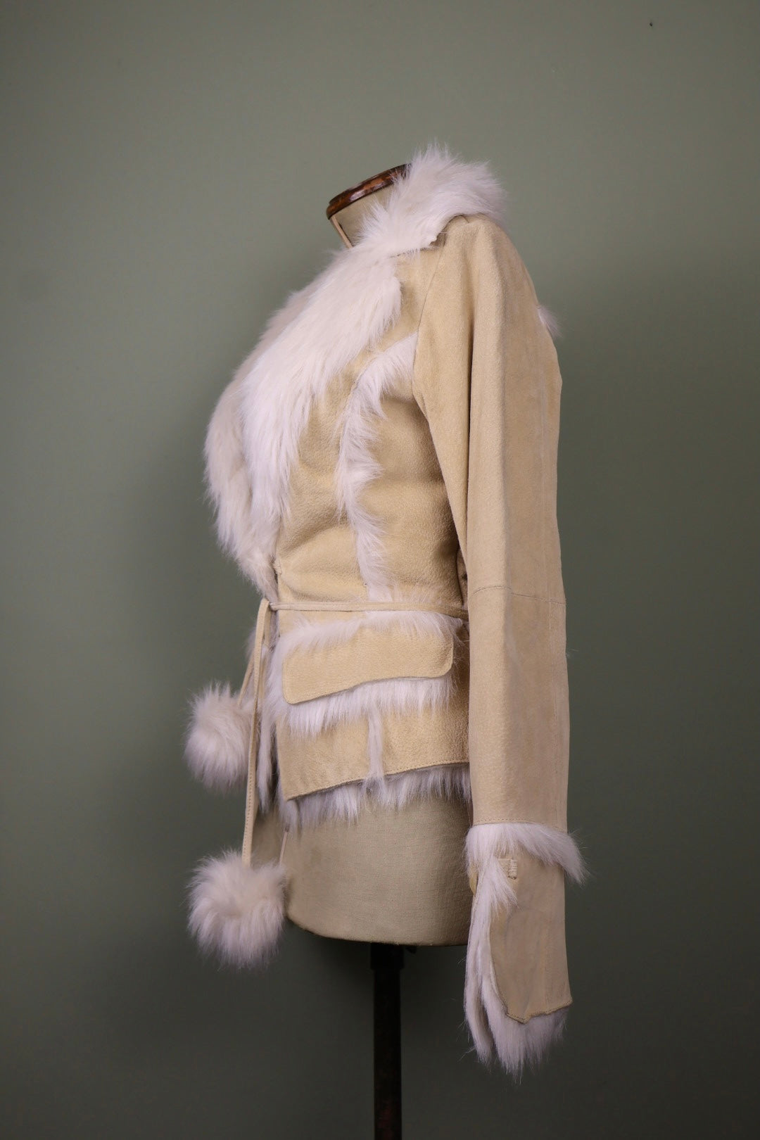 Morgan de Toi Vintage Y2k Leather Cream Suede Faux Fur Afghan Jacket