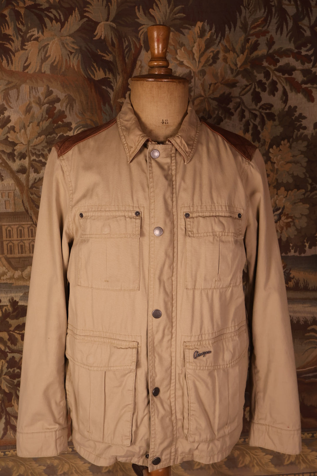 Chevignon Cotton Canvas Safari Brown Leather Patches Jacket