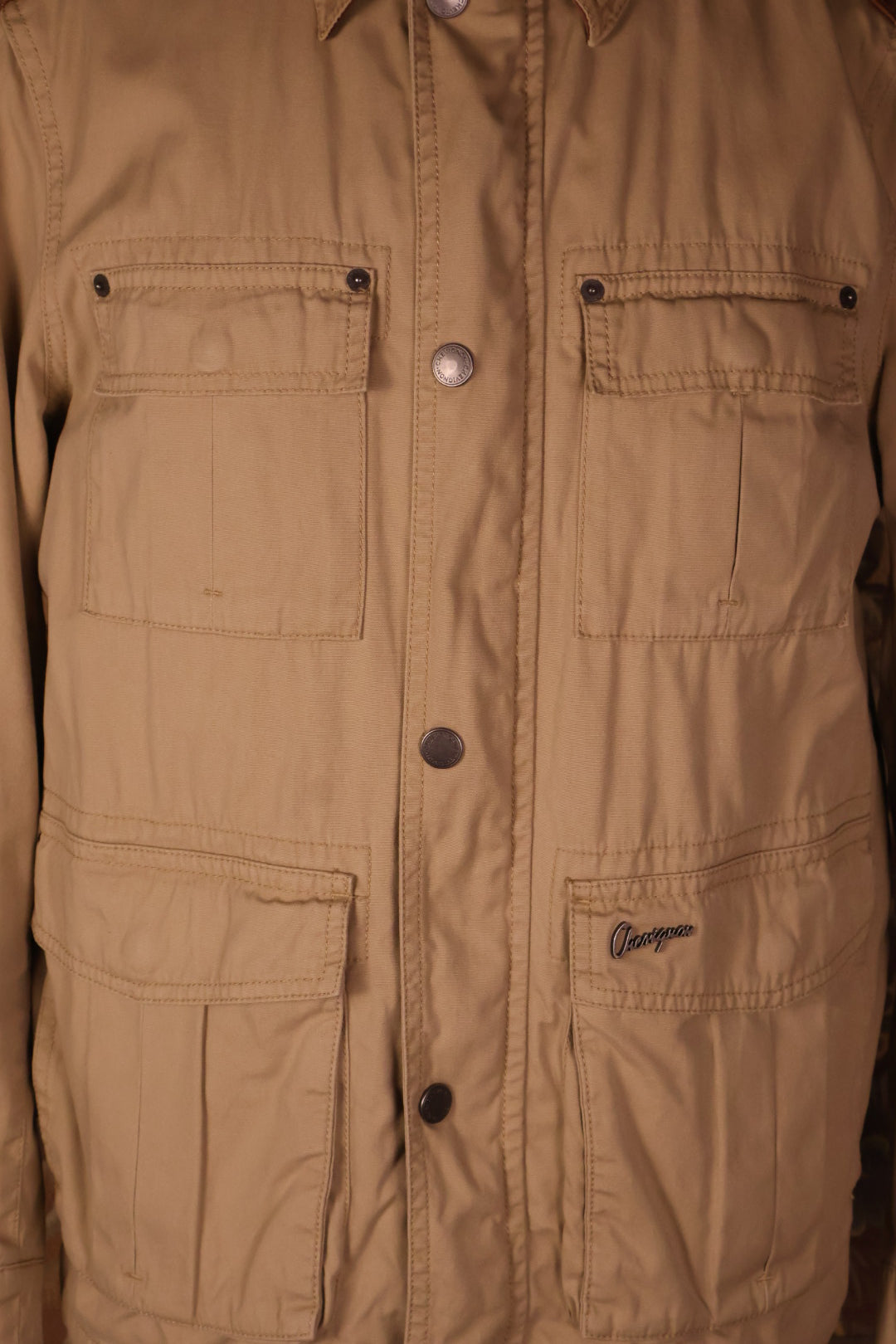 Chevignon Cotton Canvas Safari Brown Leather Patches Jacket