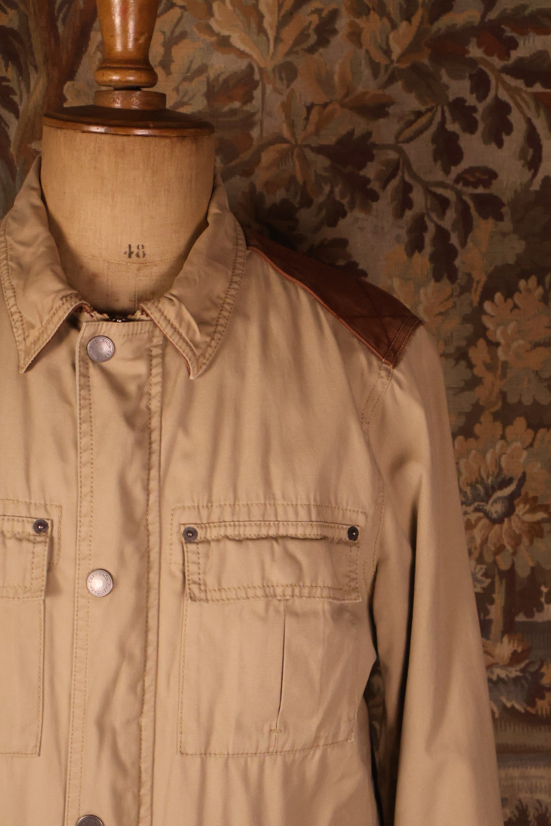 Chevignon Cotton Canvas Safari Brown Leather Patches Jacket