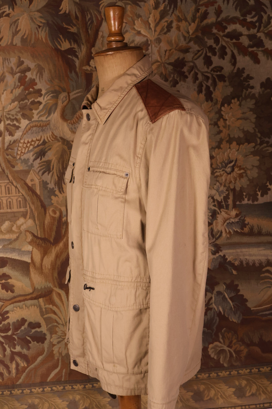 Chevignon Cotton Canvas Safari Brown Leather Patches Jacket
