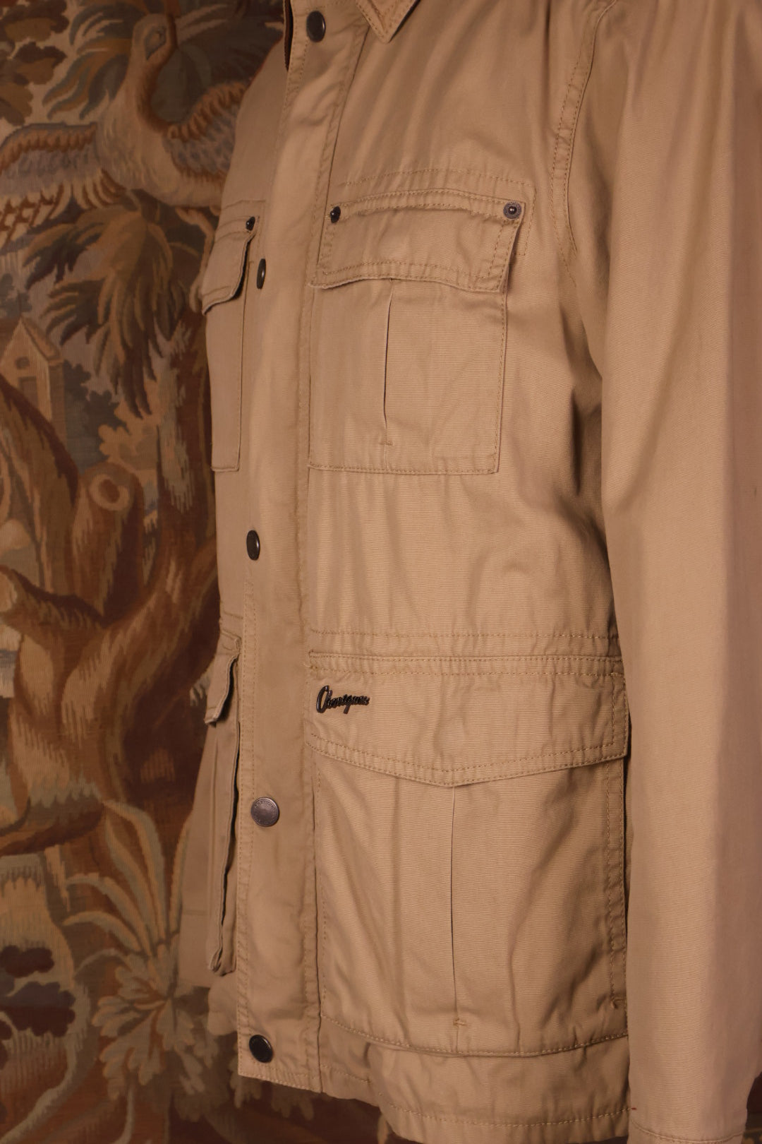 Chevignon Cotton Canvas Safari Brown Leather Patches Jacket