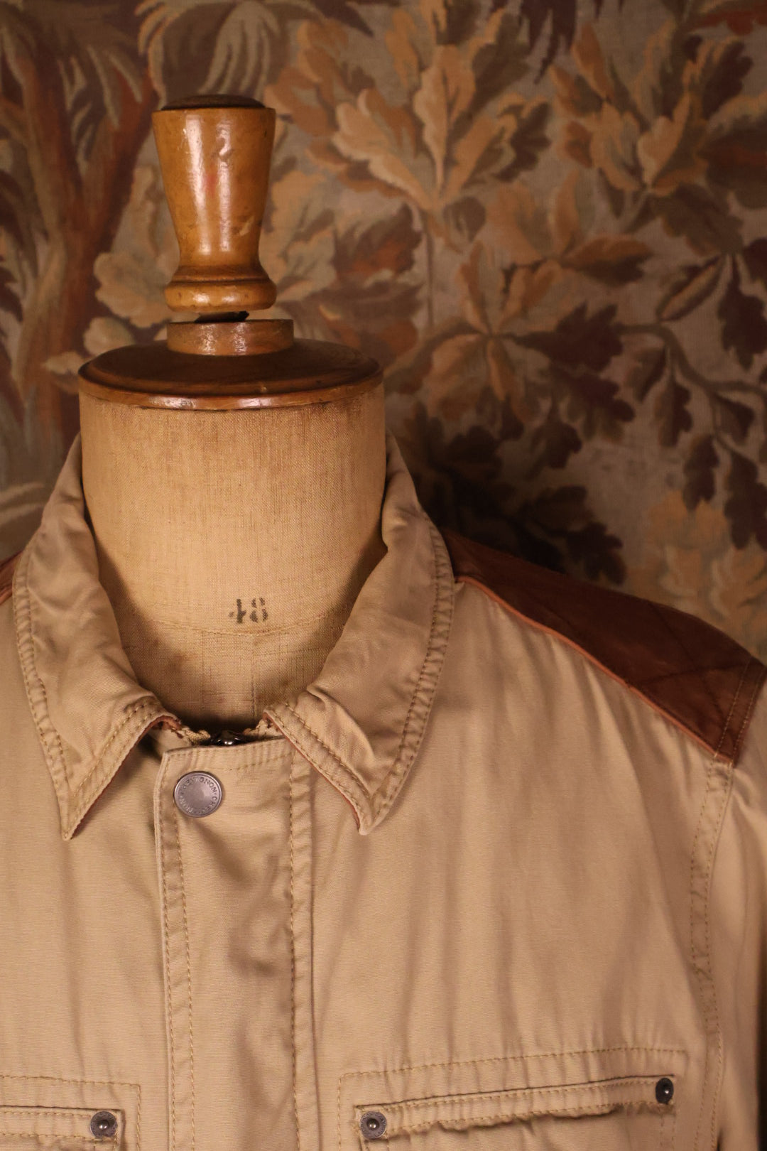 Chevignon Cotton Canvas Safari Brown Leather Patches Jacket